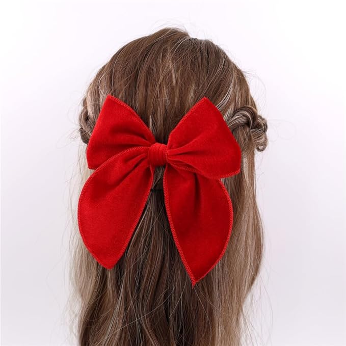 12 PCS Large Fable Bow Hair Clip for Little Girl Kids Linen Velvet Hair Bows Barrettes Alligator Clips Baby Mom Women Hair Accessories (Velvet 12 PCS)
