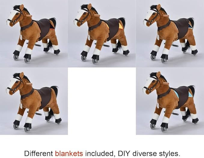 UFREE Riding Horse, Horse Riding Toy, Mechanical Horse, Plush Animal, White Mane and Tail, Age 3-6