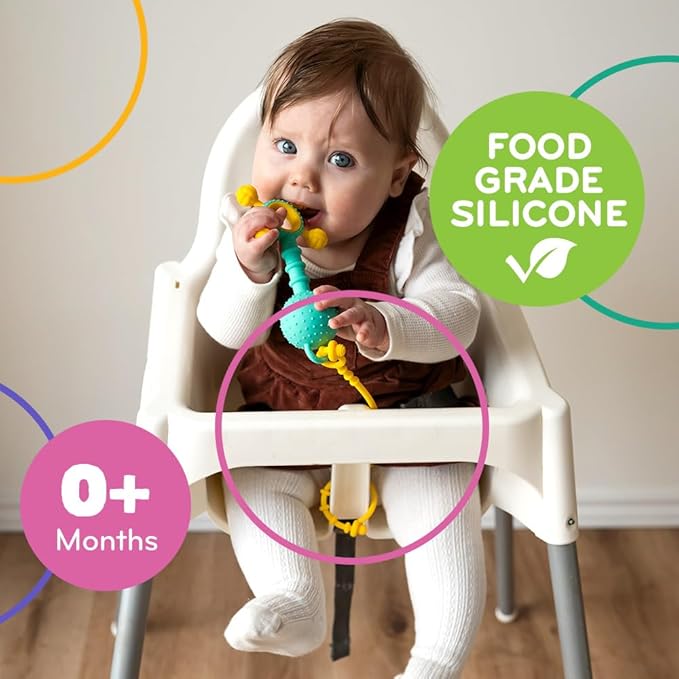 Mobi Liinklz Silicone Tethers - Flexible and Soft Toy Straps for Baby, Stroller Toy Safety Straps and Easy to Connect Baby Toy Holder - for Infants 0+ Months, Vibrant Colors (Pack of 3)