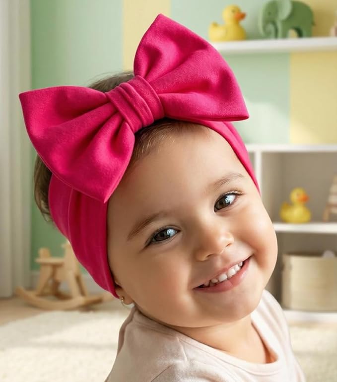 Newborn Baby Girl Headband 0–6 Months – Soft Cotton Big Bow Headband for Infants, Stretchy Baby Hair Band, 4.3" (11 cm) Bow, 2.4" (6 cm) Band (Red, 0-6 Month)