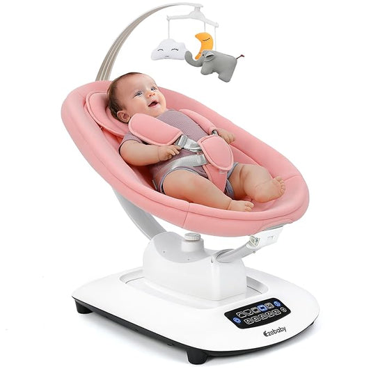 Ezebaby Electric Baby Swing for Infants with 5 Unique Motions, 5 Speeds, Lullabies, Bluetooth Enabled, Smart Baby Swings for Newborn with 5-Point Harness & Remote Control for 0-9 Months, Pink