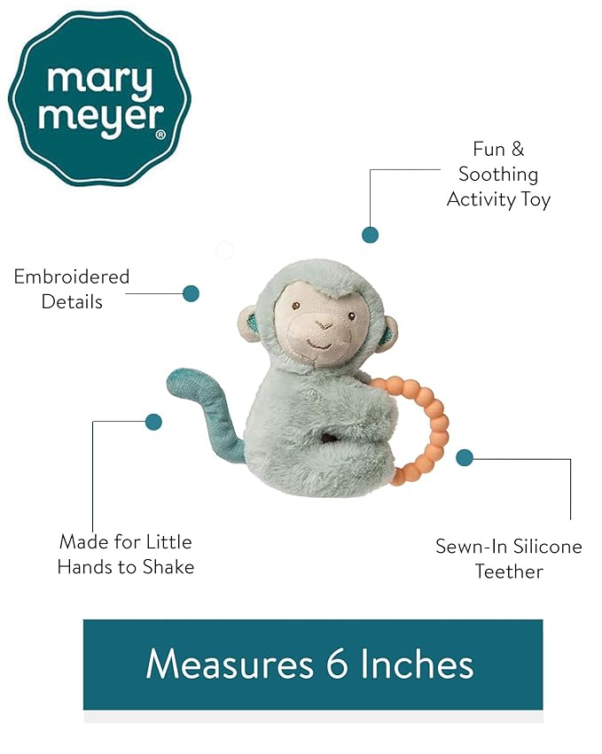 Mary Meyer Soft Baby Rattle with Teether Ring, 6-Inches, Little But Fierce Monkey