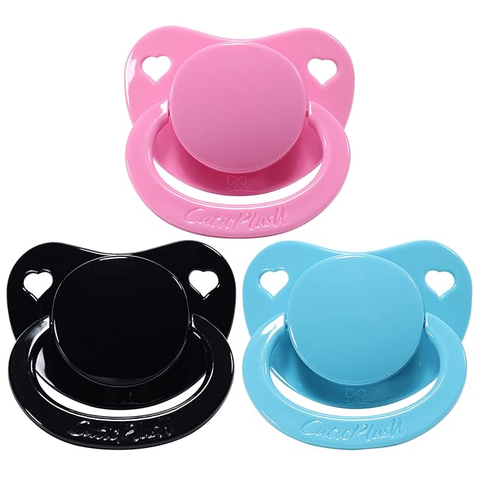 CutiePlusU Adult Sized Pacifier Dummy for Adult Babies-Big Shield 3 Pack-Pink, Blue, Black