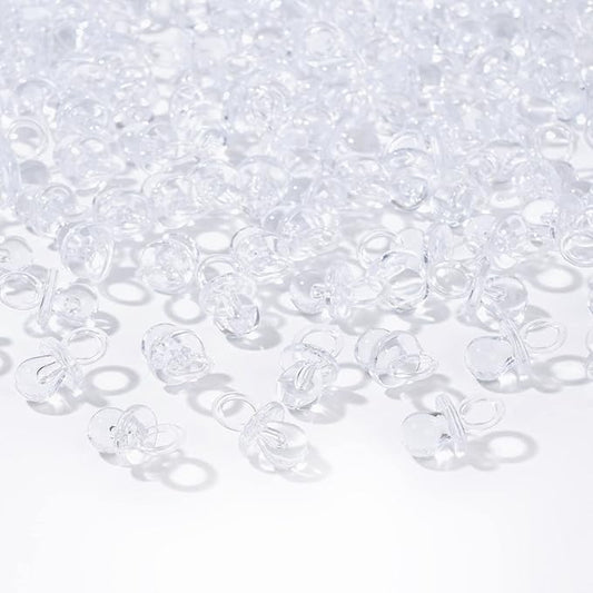 XINHUIDALSQ 150 Mini Acrylic Pacifiers for Baby Shower Girl Game, 0.86 Inch Bulk Chupones para Gender Reveal Party Favors Table Decoration (Clear)