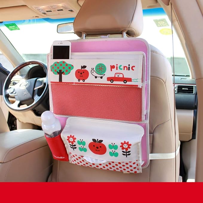 Cute Cartoon Car Backseat Organizer Auto Car Foldable Table Tray Seat Back Storage Bag Organizer for Baby Kid