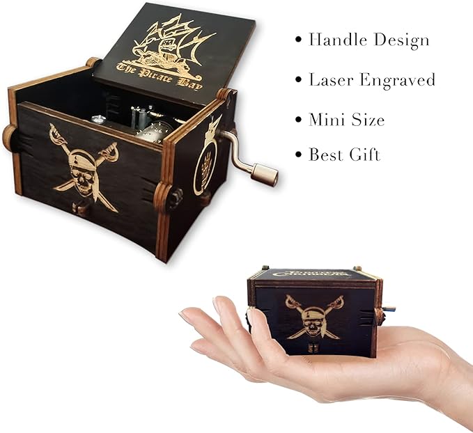 Caribbeann music box, Wooden Hand Crank Music Box, Wooden Toys for Movie Fans, Gifts for Kids/Sons/Daughters, Perfect for Valentine's Day, Birthday, Halloween and Christmas. (Caribbeann song)