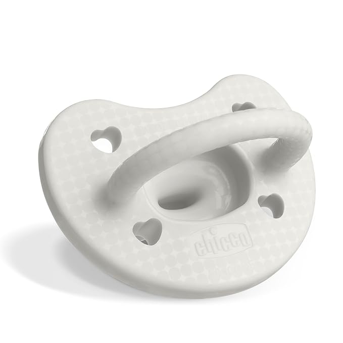 Chicco PhysioForma Luxe Orthodontic Pacifier for Babies 0-6 Months, One-Piece 100% Soft Silicone, Supports Breathing, Textured Shield & Handle, Included Sterilizing Case, BPA Free, 2-Pack, Pearl Grey