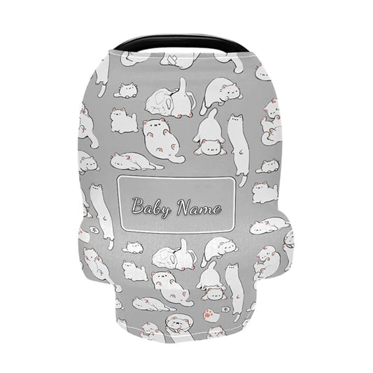 Personalized Baby Car Seat Cover for Babies, Custom Name Baby Car Seats Canopy for Boys Girls, Cute Cat Nursing Breastfeeding Stroller Covers for Infant Newborn, Shower Gift for Baby