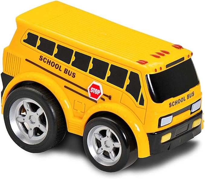 Kid Galaxy Squeezable Pull Back School Bus. Toddler Wind Up Toy for Kids Age 2 and Up