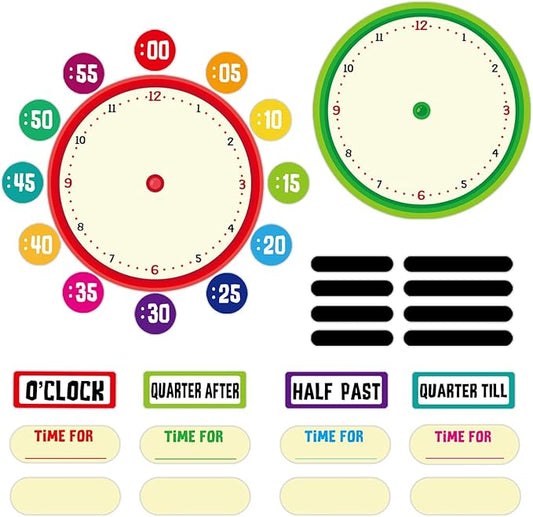 D24TIME 34Pcs Telling Time Bulletin Board Set Decoration Clock for Kids Learning to Tell Time Telling Time Teaching Practice Clock for Elementary Preschool Classroom Supplies Teachers Back to School