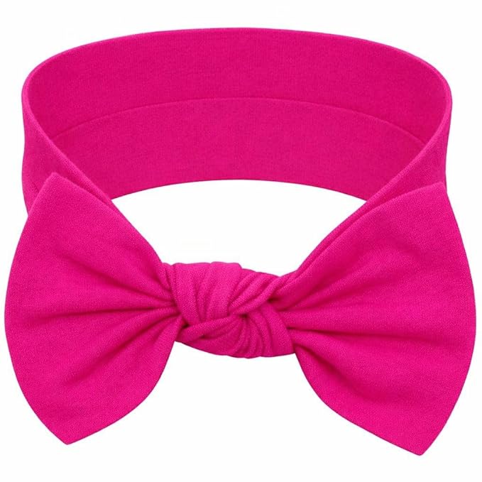 Baby Girl Headbands 0–6 Months – Newborn Infant Soft Cotton Handmade Bow Headband, Stretchy No Mark Baby Hair Accessories (Fuchsia Pink, 0-6 Month)