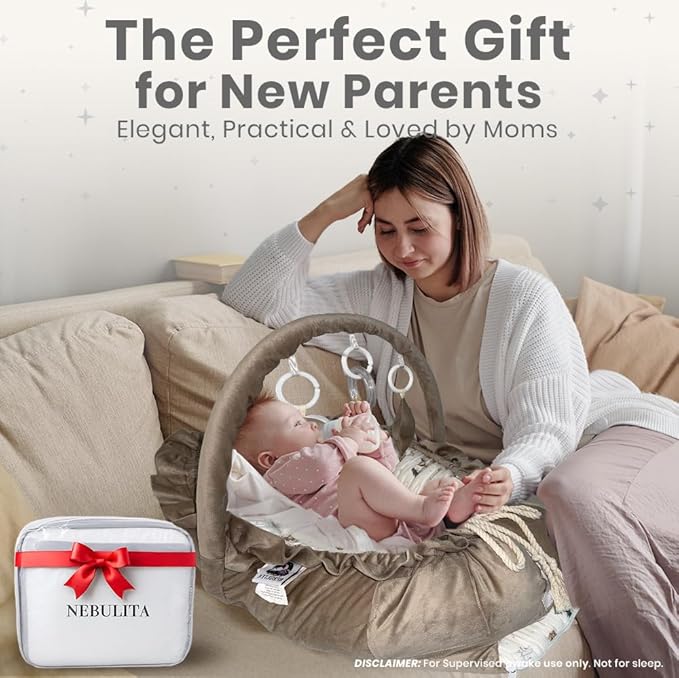 Newborn Lounger Cream - Flexible & Portable w/Infant Support Cushion, Soft & Breathable 100% Cotton - Multi-Use Supervised Baby Lounger for Floor, Travel, Changing Mat Alternative - Premium