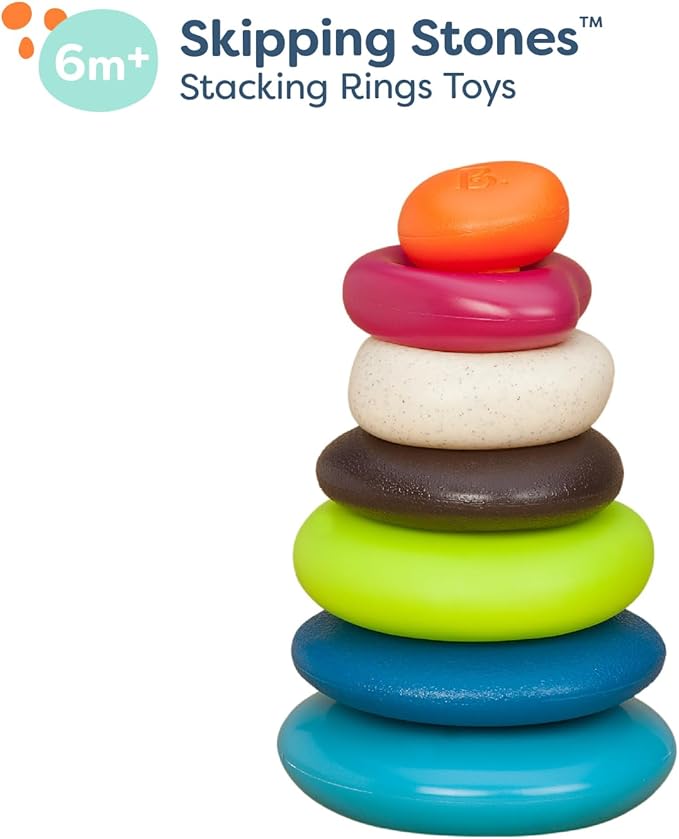 B. toys – Stacking Rings – Textured Ring Stacker for Babies – Early Development Toys – 100% Non – Toxic – Fun & Educational – Great for Dexterity & Cognitive Skills