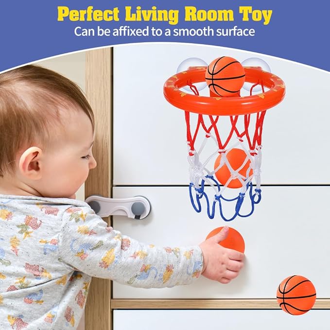 KSABVAIA Bath Toys - Bathtub Basketball Hoop for Kids Toddlers,Bath Toys Shower Toys for Kids Ages 4-8,Suction Cup Basketball Hoop & 4 Soft Balls Set for Boys Girls