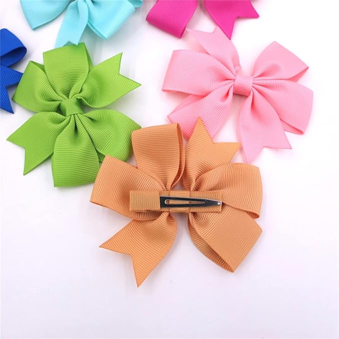 24 Colors Boutique Hair Bow Clips for Little Girls Grosgrain Ribbon Bow Alligator Hair Clip Toddler Baby Girl Kids Teens Hair Accessories (24 pcs/3.5 Inch Pinwheel)