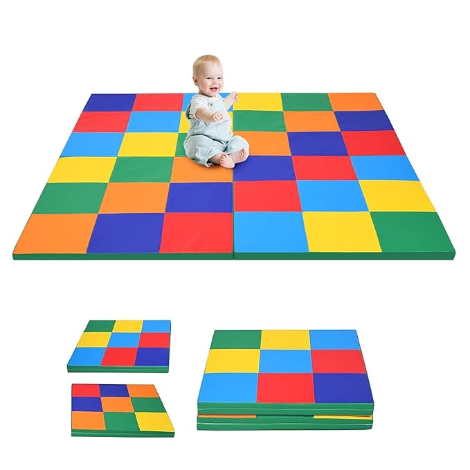 Costzon Toddler Foam Play Mat, Foldable Baby Crawling Mats 58-Inch Square Soft Non Skid Colorful Daycare Floor Mat, Thicken Waterproof Memory Activity Play Mat for Home, School, Kindergarten Nursery