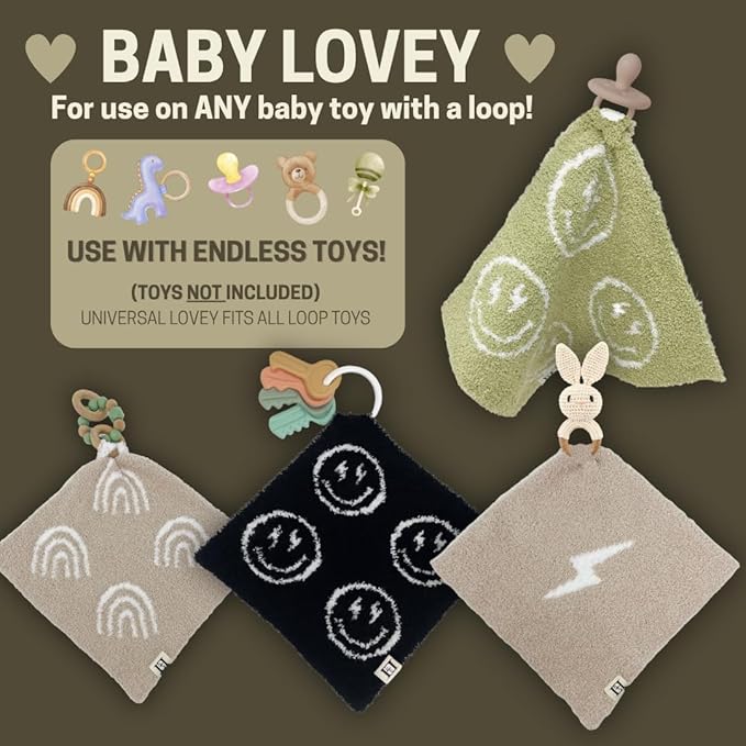 L+L USA Dinosaur Baby Lovey Pacifier/Teether Holder 10"x10" - DreamSoft Plush Fluffy Cuddly Soothie Reversible Mini Comfort Blanket - Newborn Gift Essential Babies Boys Girls (Baby Blue/White)