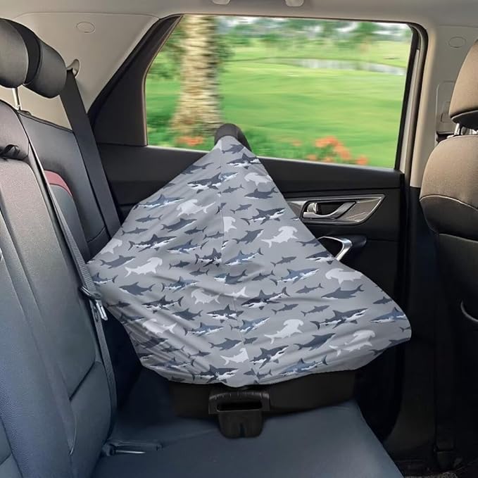 Coldinair Shark Baby Car Seat Covers for Boys Girls Multi-use Cover Baby Carseat Canopy Cow Print Nursing Cover for Breastfeeding