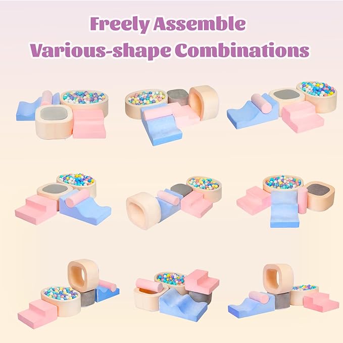 MIND&ACTION 6-Piece Toddler Climbing Toys Indoor, Climbing Toys for 1 Year Old, Soft Play Set Baby Foam Blocks for Toddler 1-3 (Ball Not Included)