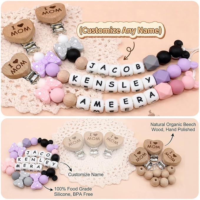 Personalized Pacifier Clip, Custom Silicone Pacifier Holder, Custom Binky Clip, Baby Newborn Gift
