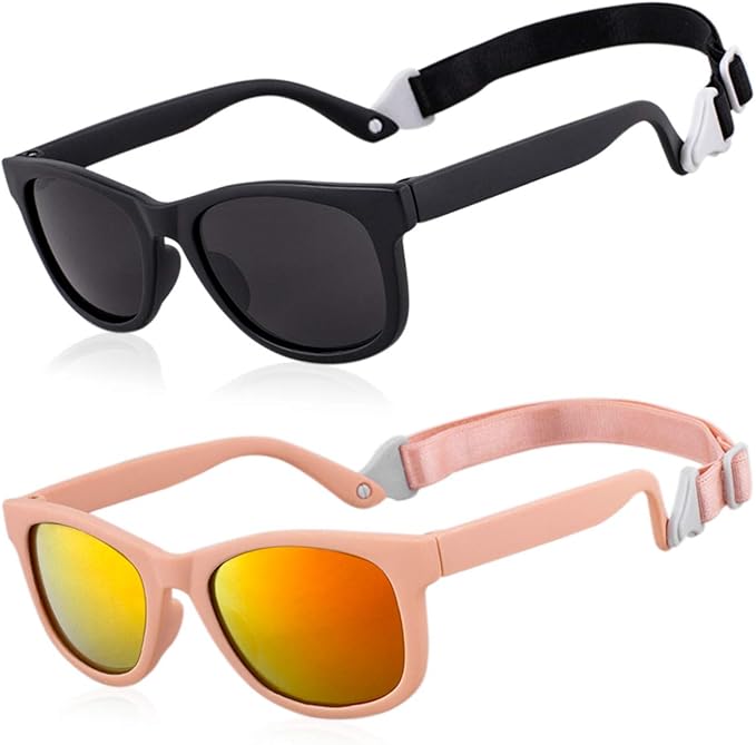 MAXJULI Baby Infant Sunglasses Safe, Soft, With Adjustable Strap 0-24 Months BPA Free 7002