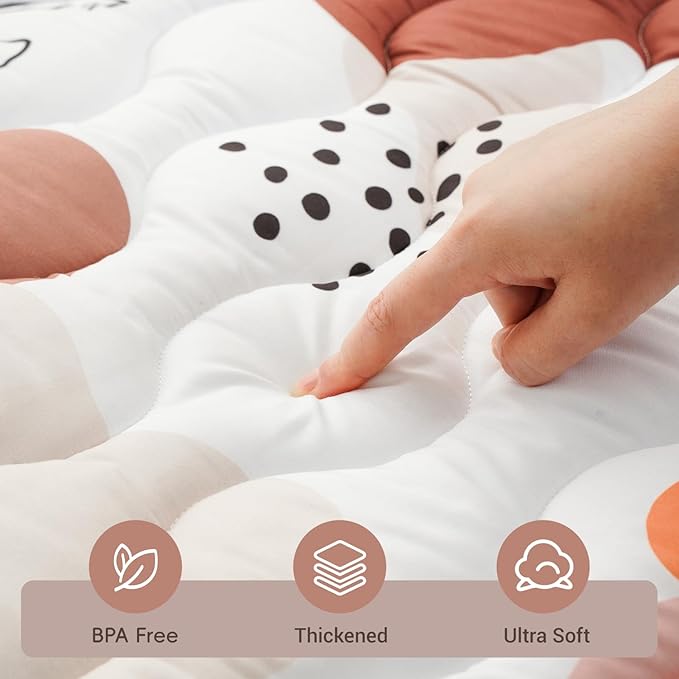 Bunnikins & Clover Baby Play Mats for Floor, 50"x50" Thicken Soft Play Mat for Babies 0-6 Months, Foldable and Non Slip One-Piece Crawling Mat, Machine Washable Foam Playmat for Baby, Tummy Time