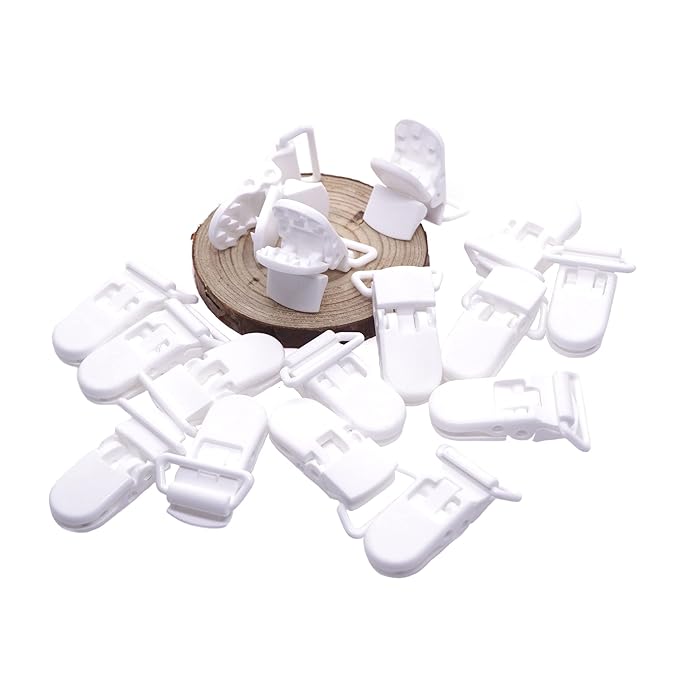 25Pcs Pacifier Clips Holders Suspender Mitten Binky Clip for DIY Dummy Chain Baby Blankets Bib Holder Suit for 20mm Ribbon (White)