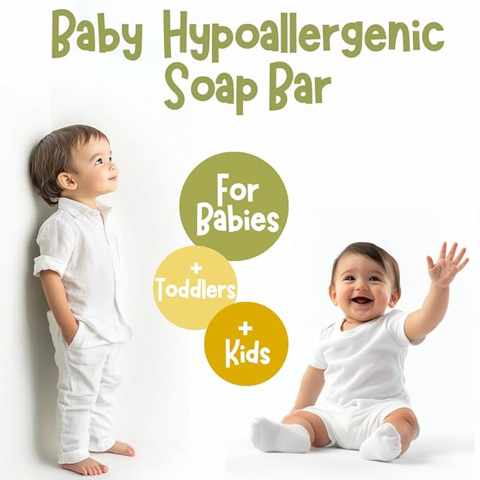 Hypoallergenic Baby Soap Bar | Gentle Cleansing Baby Body Wash Bar for Sensitive Skin | Chamomile & Green Tea | Made with Organic Oils | Natural Soap for Toddlers, Kids, and Adults | 9 Bars