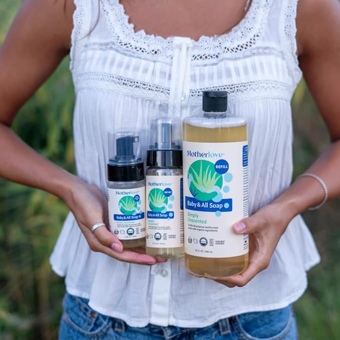 Motherlove Baby & All Soap (32 oz) Gentle Foaming All-Purpose Castile Soap Made with Organic Ingredients – Simply Unscented (Pack of 2)