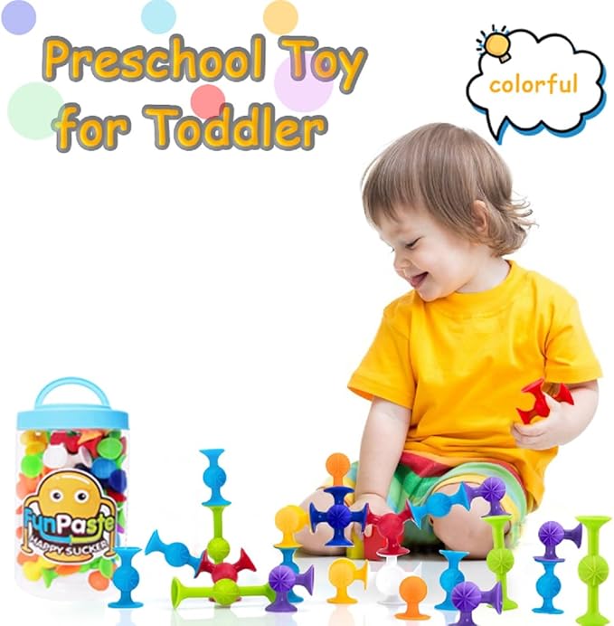 Suction Bath Toys for Baby, 24 Piece Starter Set Suction Cup Toys Stocking Stuffers Preschool Sensory Fidget Toys for Toddlers 1-3 4-8 | No Hole Bath Toy | BPA Free OT(Large)