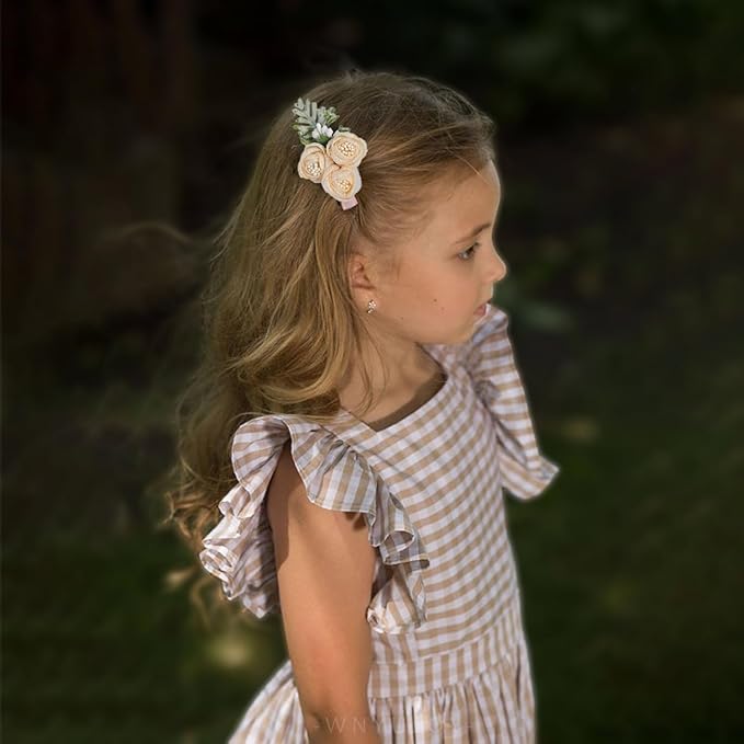 3pcs Girls Flower Hair Clips, Floral Hair Barrettes w/Boutique Fully Lined Alligator, Hair Bows for Baby Newborn Toddler