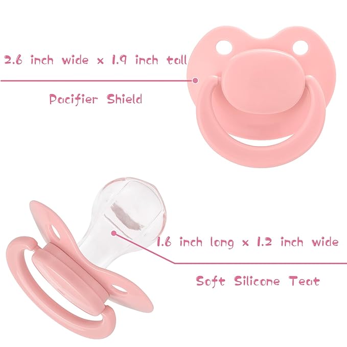 Adult Sized Pacifier Bigshield : Replacement Silicone Paci Big Teat for Anxiety Release - Orthodontic Binky Taken Apart and Re-Assembled Pink