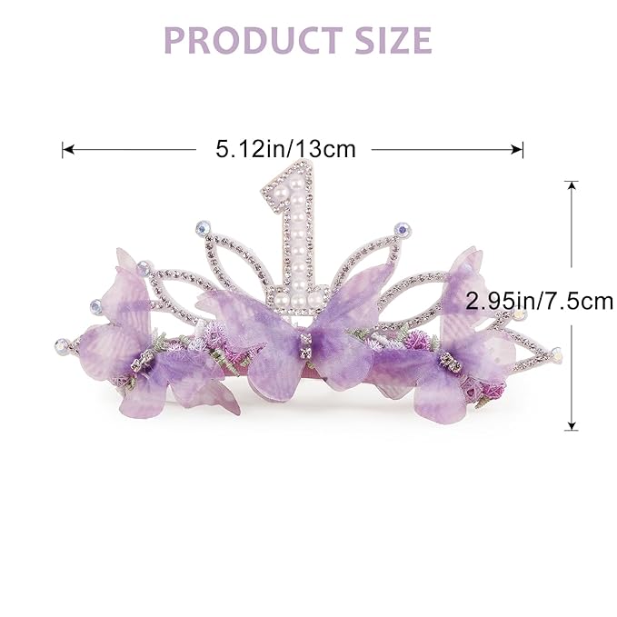 cherrboll Baby Girl Birthday Crown Floral Headband, Soft Flower Head Wrap Tiara Hairband for 1-3 Years Old Toddlers Kids First 1st Birthday Party Dress Photo Decoration