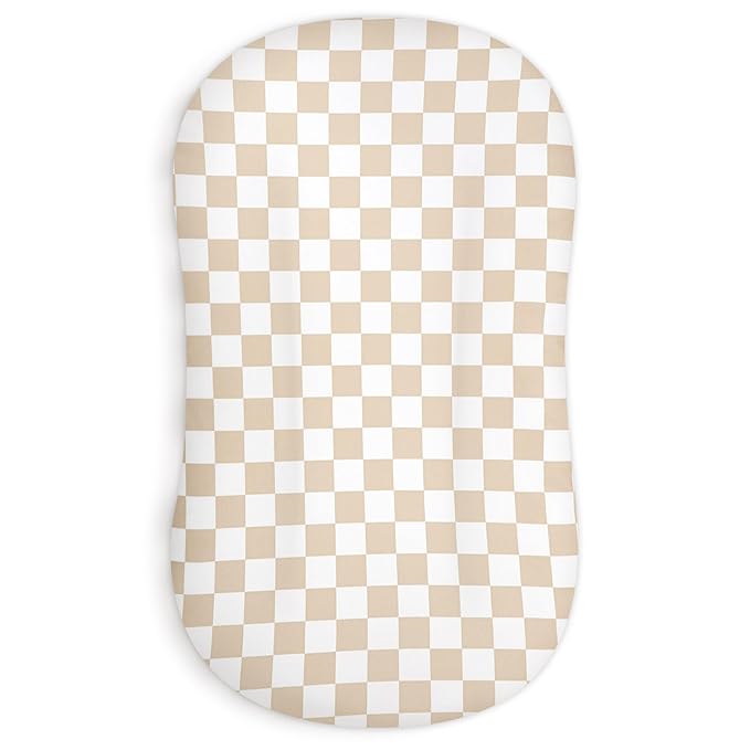 DILIMI Baby Lounger Cover for Boys and Girls, Removable Cover Ultra Soft Comfortable Lounger Slipcover, Light Brown Checkerboard (Lounger not Included)