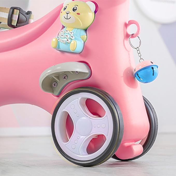 4 in 1 Rocking Horse for Toddlers 1.5-3 Years Old, Balance Bike Ride On Toys with Push Handle, Baby Rocking Toy Backrest and Balance Board for Baby Girl and Boy Fun Birthday Gift (Pink)