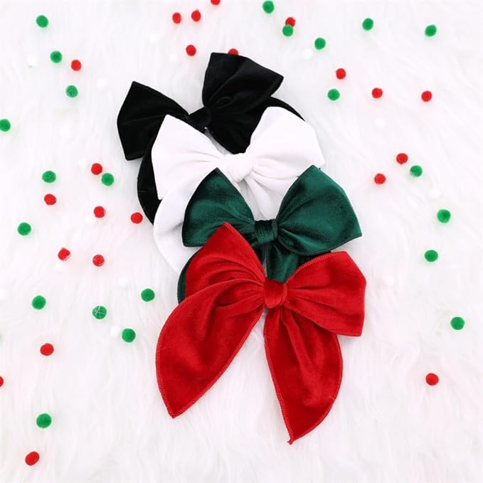 Pack of 4 Large Velvet Fable Bow Hair Clips for Kids Toddler Girl Mom Velvet Hair Bow Alligator Clips Baby Girls Women Hair Accessories (Christmas)