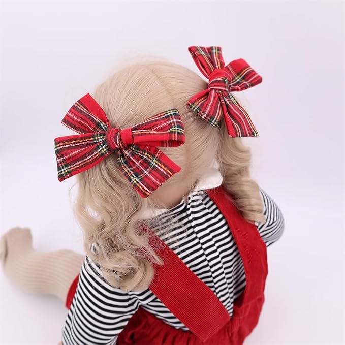 Set of 4 Tartan Red Bow Hair Clips for Little Girls Toddler Baby Mom Women Hair Barrettes Accessories 3 Styles Bows School Uniform Plaid Bows
