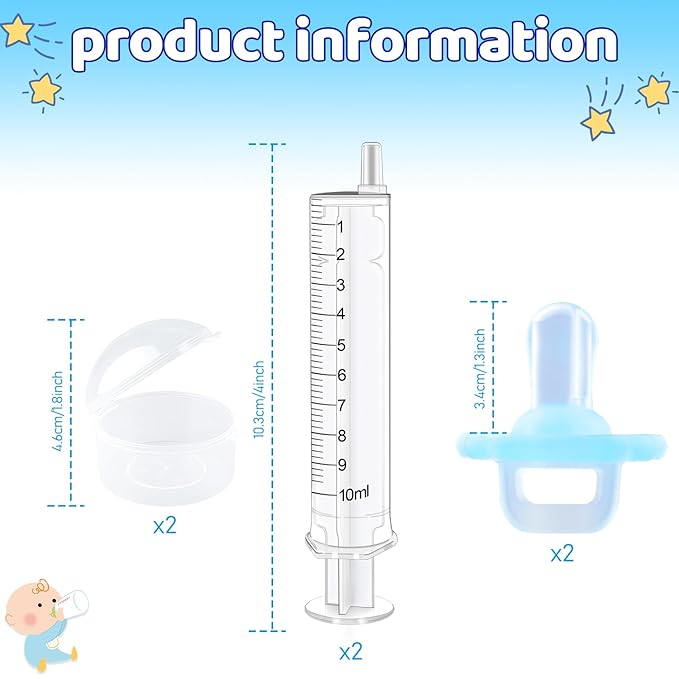 Baby Medicine Dispenser, Baby Medicine Syringe, 0 Months and up Baby Pacifiers, 100% Silicone Pacifiers, BPA-Free (Blue, Model 1)