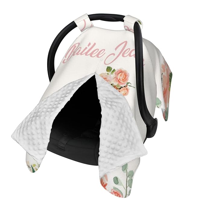 Personalized Baby Car Seat Canopy for Babies, Custom Name Car Seat Covers for Baby Girl, Cowgirl Opening Minky Nursing Breastfeeding Cover for Infant, Carseat Canopies for Newborn