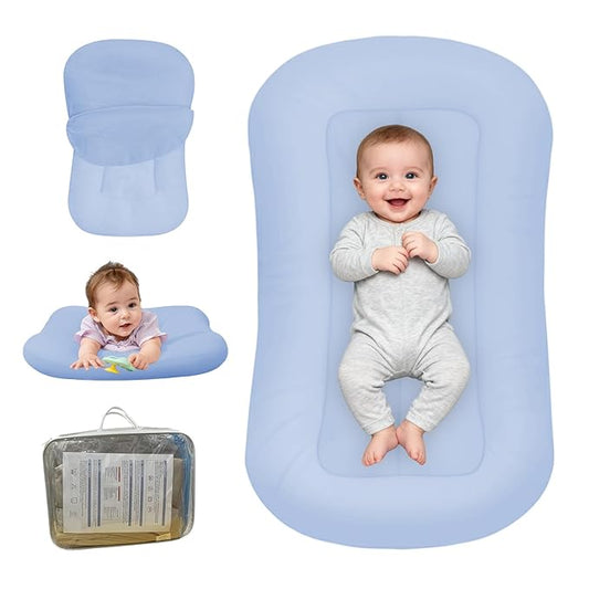 Baby Lounger for Newborn, Bionic Design Baby Lounger, Soft Organic Cotton Breathable Lounger for Infants 0-18 Months (Blue)
