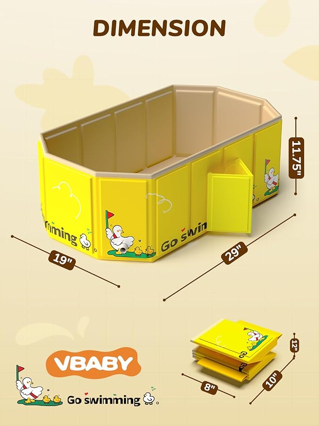 VBABY Collapsible Baby Bathtub, Portable Toddler Bathtub with 2 Drain Holes, Foldable Baby Tubs for Infants to Toddler, Travel Baby Tubs, Easy to Clean, Yellow