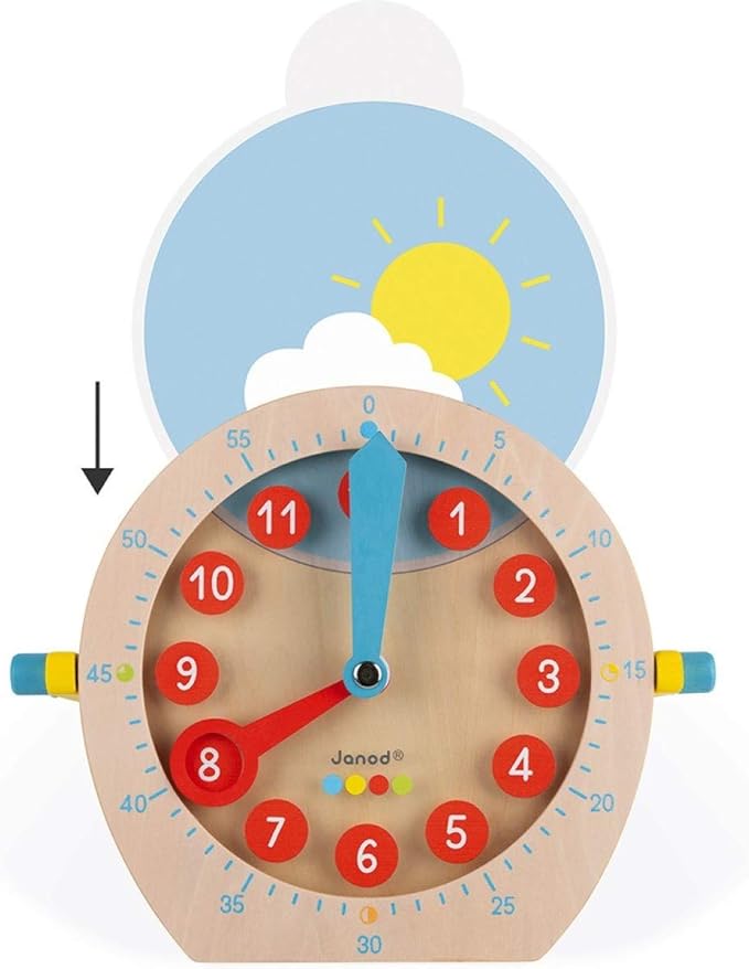 Janod Learn to Tell Time - Wooden Educational Teaching Clock - Ages 5+ - J05076