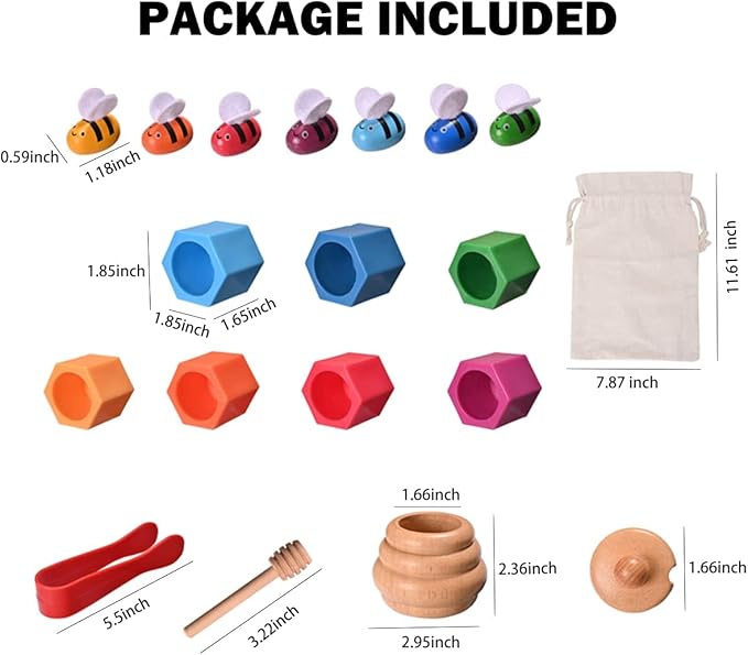 Sorting Stacking Wooden Sensory Bin Tools for Toddlers, Bee Hive Toy, Montessori Educational Gift for 3-5 Years Old, Fine Motor Skill Learning Toys