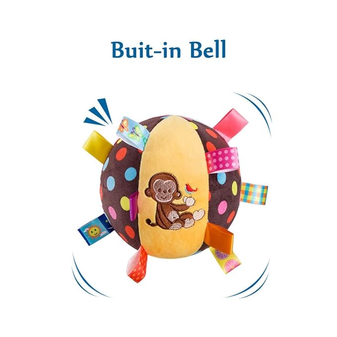 Colorful Tag Chime Ball - Soft Plush Sensory Rattle Toy for Babies Kids Toddlers Infants