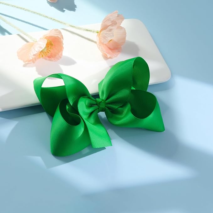 2PCS Oaoleer Green Layered Grosgrain Ribbon Hair Accessories - Alligator Clips and Barrettes for Baby Girls, Infants, Toddlers, Kids, and Teens (6inch-Type A, Green)