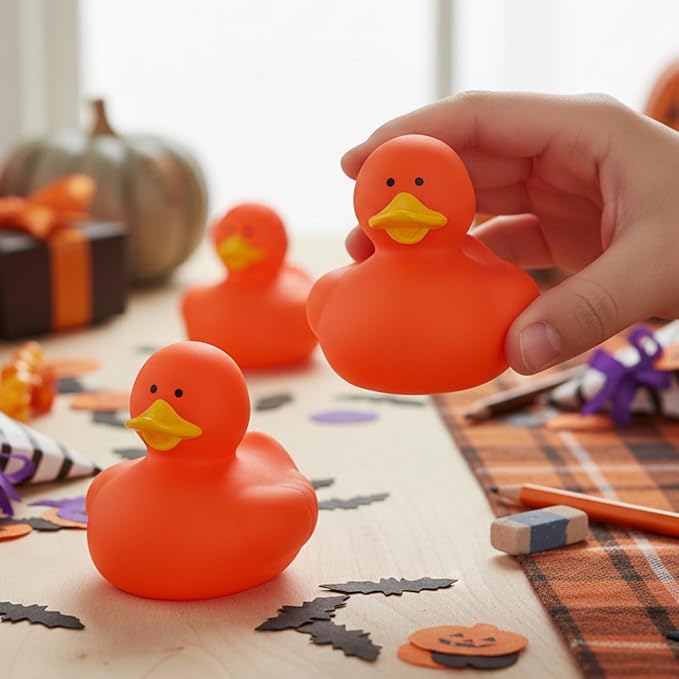 Fun Express Rubber 2" Solid Color Duckies - 12 Ducks (Orange)