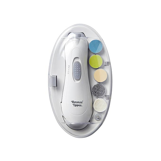 Tommee Tippee Electric Baby Nail File and Clipper, Battery-Powered with Six Filing Heads, LED Light, Adjustable Speed and Direction Settings for Entire Family