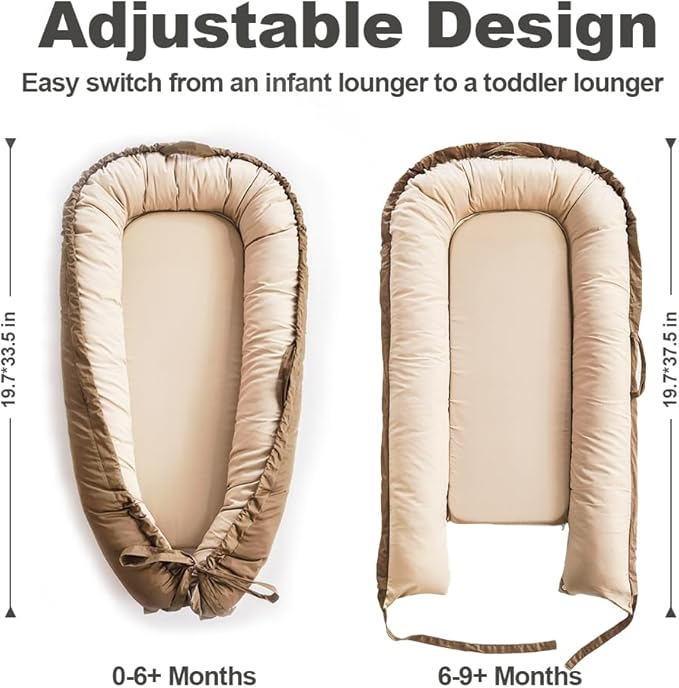 Baby Lounger, Baby Nest Cover for Baby, Reversible & Breathable Cotton, Adjustable Baby Floor Seat for Tummy Time, Portable Infant Lounger, Essentials for Newborns