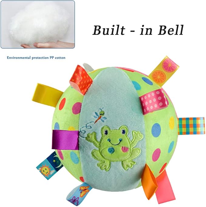 Baby Colorful Taggie Ball, Soft Plush Sensory Rattle Ball Toy for Early Educational, Ribbon Tag Ball for Baby Kids Toddlers Infants, Sensory Ball with Tags