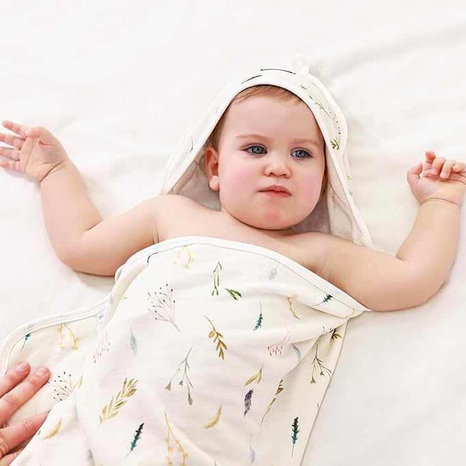 GRSSDER Baby Hooded Towel 2 Pack for Newborn, Super Soft Bath Towels with Original Designs, Ultra Absorbent Knit Terry, Large Toddler Towels with Hood for Boys Girls, Shower Gifts for Infant,34"x 34"